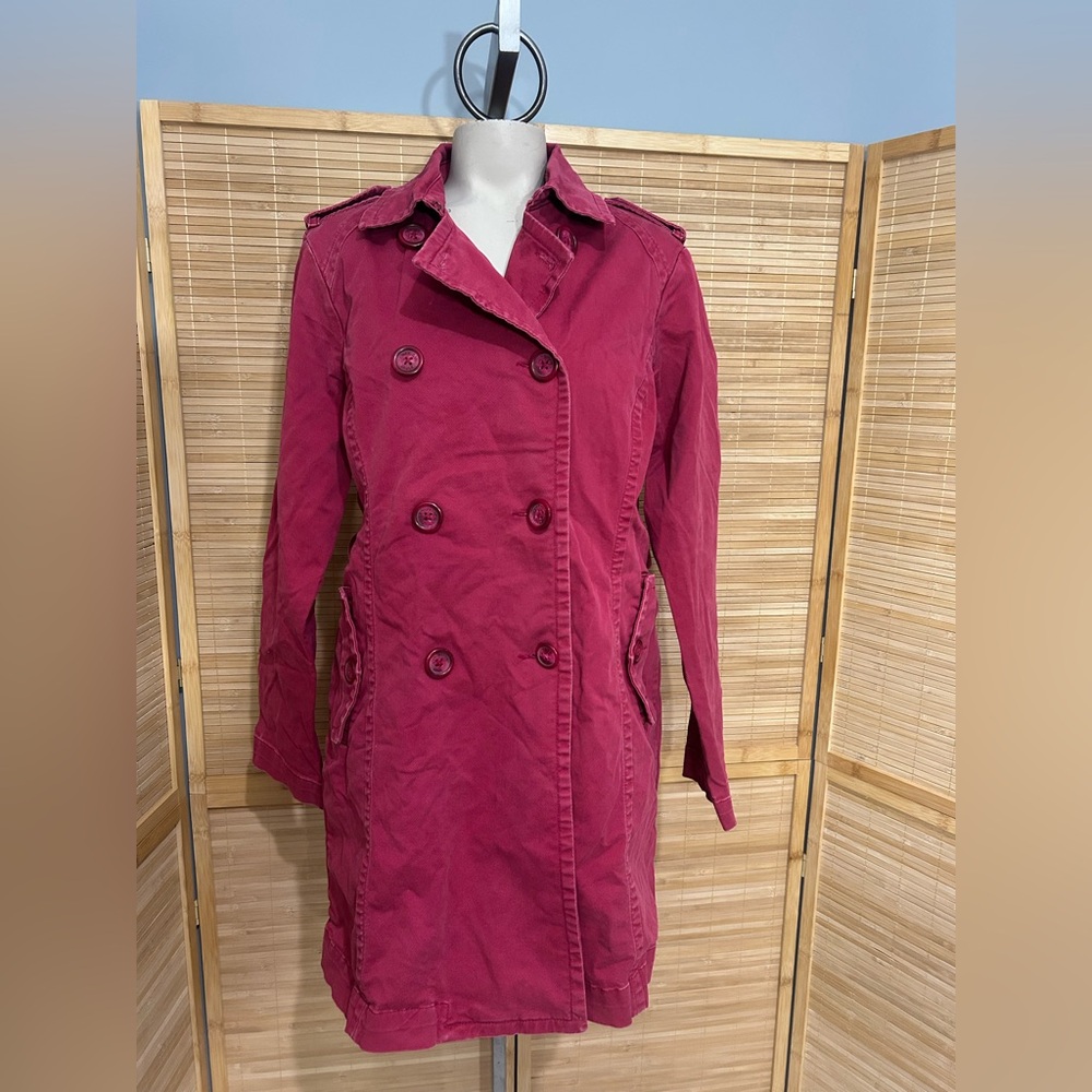 American Eagle deep hot pink raspberry canvas Peacoat jacket spring Easter L